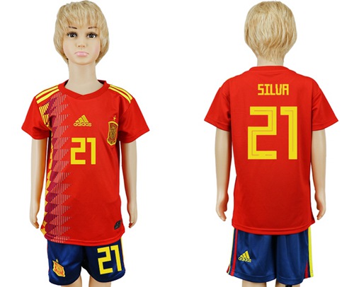 2018 World Cup Spain #21 Silva Red Home Kid Soccer Country Jersey 2018 World Cup Spain #21 Silva Red Home Kid Soccer Country Jersey