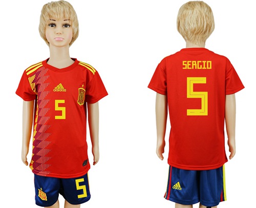 2018 World Cup Spain #5 Sergio Red Home Kid Soccer Country Jersey 2018 World Cup Spain #5 Sergio Red Home Kid Soccer Country Jersey