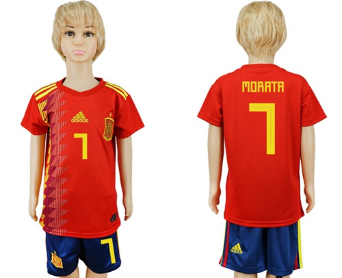 2018 World Cup Spain #7 Morata Red Home Kid Soccer Country Jersey 2018 World Cup Spain #7 Morata Red Home Kid Soccer Country Jersey