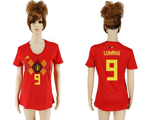 2018 World Cup Women's Belgium #9 Lukaku Red Home Soccer Country Jersey