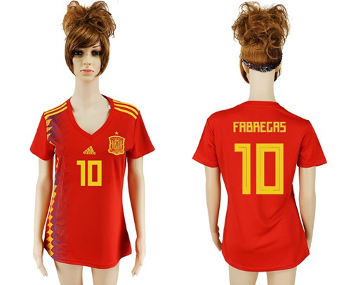 2018 World Cup Women's Spain #10 Fabregas Red Home Soccer Country Jersey