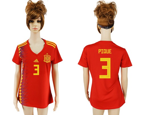 2018 World Cup omen's Spain #3 Pique Red Home Soccer Country Jersey