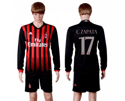AC Milan #17 C.zapata Home Long Sleeves Soccer Club Jersey AC Milan #17 C.zapata Home Long Sleeves Soccer Club Jersey