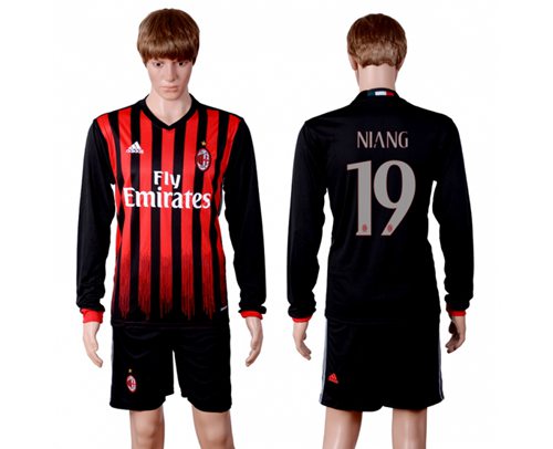 AC Milan #19 Niang Home Long Sleeves Soccer Club Jersey AC Milan #19 Niang Home Long Sleeves Soccer Club Jersey
