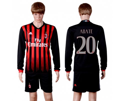 AC Milan #20 Abate Home Long Sleeves Soccer Club Jersey AC Milan #20 Abate Home Long Sleeves Soccer Club Jersey