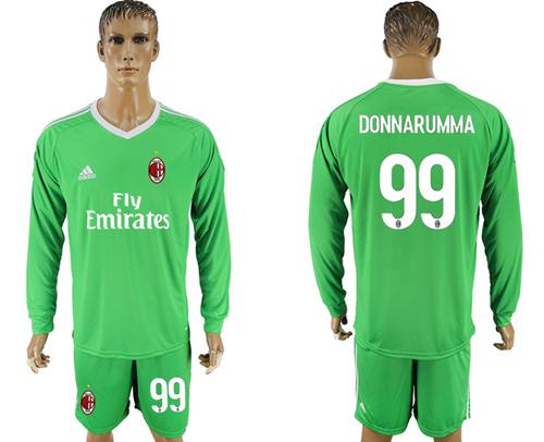 AC Milan #99 Donnarumma Green Goalkeeper Long Sleeves Soccer Club Jersey AC Milan #99 Donnarumma Green Goalkeeper Long Sleeves Soccer Club Jersey