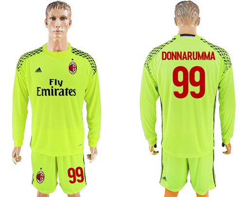 AC Milan #99 Donnarumma Shiny Green Goalkeeper Long Sleeves Soccer Club Jersey AC Milan #99 Donnarumma Shiny Green Goalkeeper Long Sleeves Soccer Club Jersey