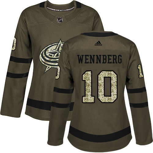 Adidas Blue Jackets #10 Alexander Wennberg Green Salute to Service Women's Stitched NHL Jersey Adidas Blue Jackets #10 Alexander Wennberg Green Salute to Service Women's Stitched NHL Jersey