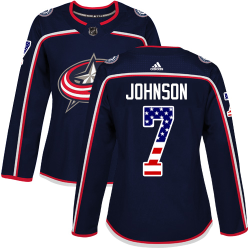 Adidas Blue Jackets #7 Jack Johnson Navy Blue Home Authentic USA Flag Women's Stitched NHL Jersey Adidas Blue Jackets #7 Jack Johnson Navy Blue Home Authentic USA Flag Women's Stitched NHL Jersey