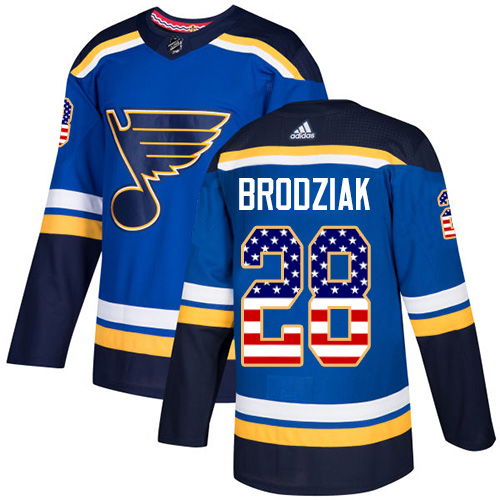 Adidas Blues #28 Kyle Brodziak Blue Home Authentic USA Flag Stitched NHL Jersey Adidas Blues #28 Kyle Brodziak Blue Home Authentic USA Flag Stitched NHL Jersey