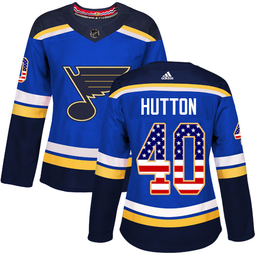 Adidas Blues #40 Carter Hutton Blue Home Authentic USA Flag Women's Stitched NHL Jersey Adidas Blues #40 Carter Hutton Blue Home Authentic USA Flag Women's Stitched NHL Jersey