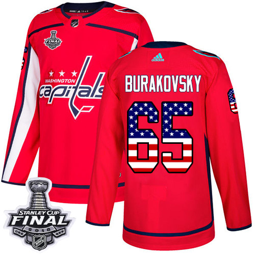 Adidas Capitals #65 Andre Burakovsky Red Home Authentic USA Flag 2018 Stanley Cup Final Stitched NHL Jersey