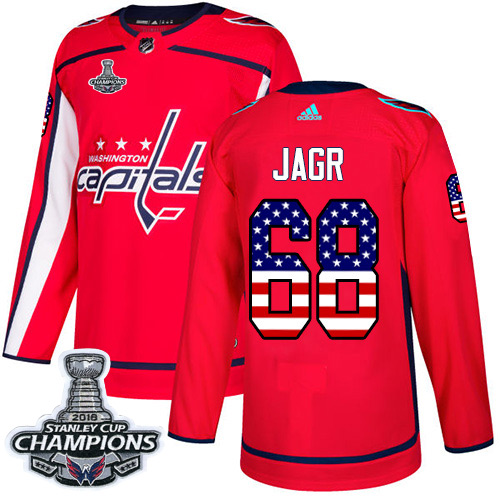Adidas Capitals #68 Jaromir Jagr Red Home Authentic USA Flag Stanley Cup Final Champions Stitched NHL Jersey Adidas Capitals #68 Jaromir Jagr Red Home Authentic USA Flag Stanley Cup Final Champions Stitched NHL Jersey