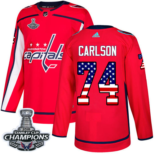 Adidas Capitals #74 John Carlson Red Home Authentic USA Flag Stanley Cup Final Champions Stitched NHL Jersey Adidas Capitals #74 John Carlson Red Home Authentic USA Flag Stanley Cup Final Champions Stitched NHL Jersey