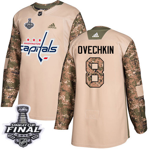 Adidas Capitals #8 Alex Ovechkin Camo Authentic 2017 Veterans Day 2018 Stanley Cup Final Stitched Youth NHL Jersey