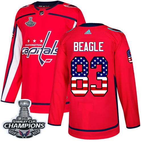 Adidas Capitals #83 Jay Beagle Red Home Authentic USA Flag Stanley Cup Final Champions Stitched NHL Jersey Adidas Capitals #83 Jay Beagle Red Home Authentic USA Flag Stanley Cup Final Champions Stitched NHL Jersey