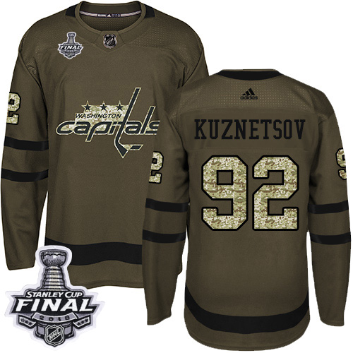 Adidas Capitals #92 Evgeny Kuznetsov Green Salute to Service 2018 Stanley Cup Final Stitched Youth NHL Jersey