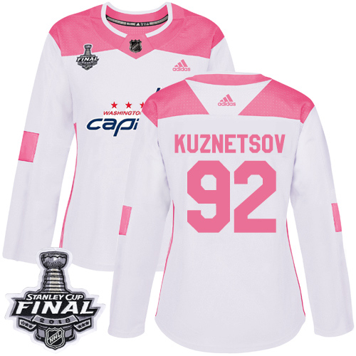 Adidas Capitals #92 Evgeny Kuznetsov White Pink Authentic Fashion 2018 Stanley Cup Final Women's Stitched NHL Jersey Adidas Capitals #92 Evgeny Kuznetsov White Pink Authentic Fashion 2018 Stanley Cup Final Women's Stitched NHL Jersey