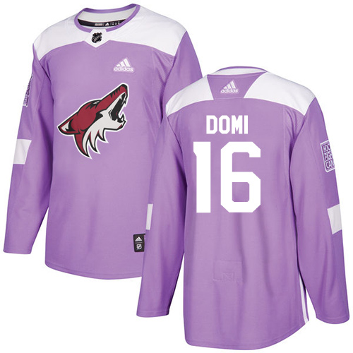 Adidas Coyotes #16 Max Domi Purple Authentic Fights Cancer Stitched Youth NHL Jersey