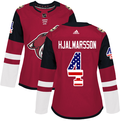 Adidas Coyotes #4 Niklas Hjalmarsson Maroon Home Authentic USA Flag Women's Stitched NHL Jersey Adidas Coyotes #4 Niklas Hjalmarsson Maroon Home Authentic USA Flag Women's Stitched NHL Jersey