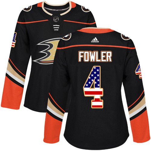 Adidas Ducks #4 Cam Fowler Black Home Authentic USA Flag Women's Stitched NHL Jersey Adidas Ducks #4 Cam Fowler Black Home Authentic USA Flag Women's Stitched NHL Jersey