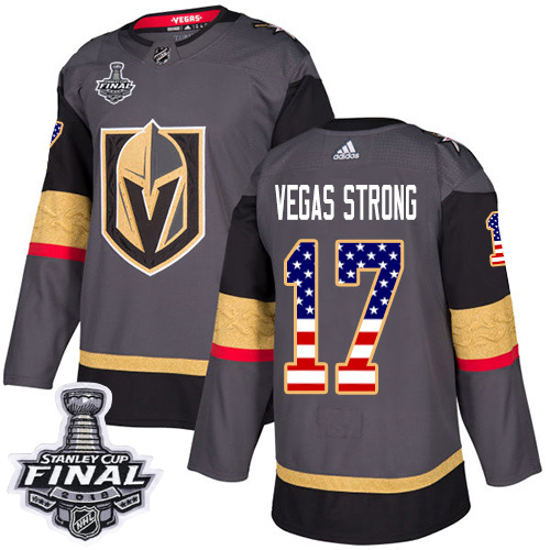 Adidas Golden Knights #17 Vegas Strong Grey Home Authentic USA Flag 2018 Stanley Cup Final Stitched Youth NHL Jersey Adidas Golden Knights #17 Vegas Strong Grey Home Authentic USA Flag 2018 Stanley Cup Final Stitched Youth NHL Jersey