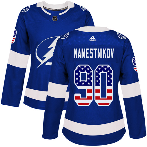 Adidas Lightning #90 Vladislav Namestnikov Blue Home Authentic USA Flag Women's Stitched NHL Jersey Adidas Lightning #90 Vladislav Namestnikov Blue Home Authentic USA Flag Women's Stitched NHL Jersey
