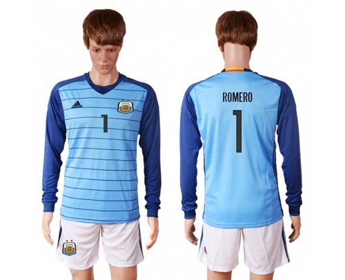 Argentina #1 Romero Blue Goalkeeper Long Sleeves Soccer Country Jersey Argentina #1 Romero Blue Goalkeeper Long Sleeves Soccer Country Jersey
