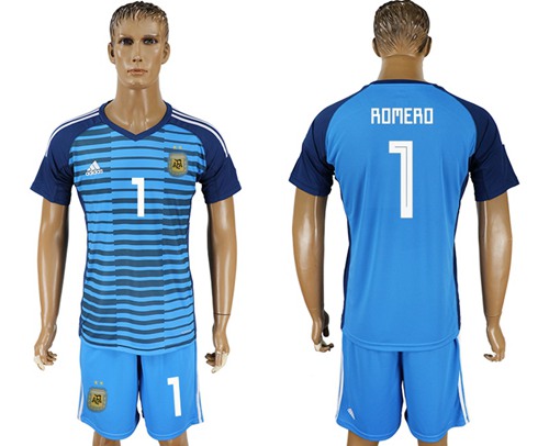 Argentina #1 Romero Blue Goalkeeper Soccer Country Jersey Argentina #1 Romero Blue Goalkeeper Soccer Country Jersey