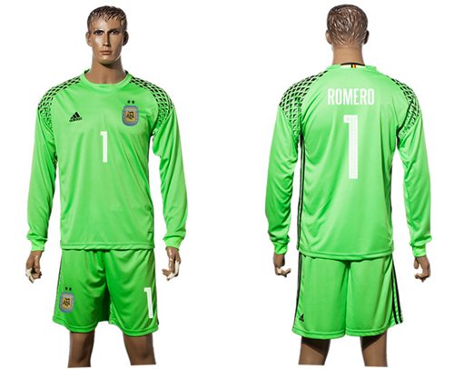 Argentina #1 Romero Green Goalkeeper Long Sleeves Soccer Country Jersey Argentina #1 Romero Green Goalkeeper Long Sleeves Soccer Country Jersey