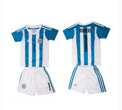 Argentina #1 Romero Home Kid Soccer Country Jersey