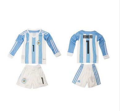 Argentina #1 Romero Home Long Sleeves Kid Soccer Country Jersey