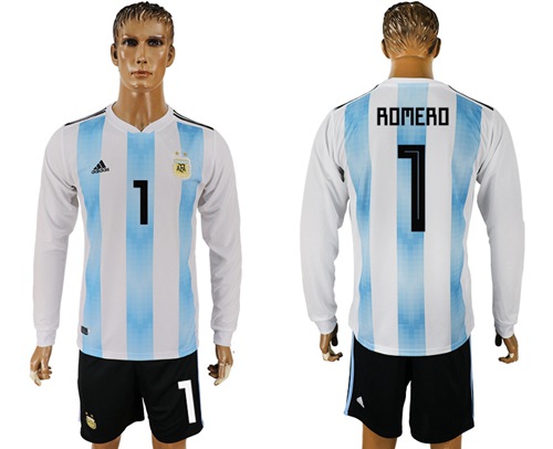 Argentina #1 Romero Home Long Sleeves Soccer Country Jersey Argentina #1 Romero Home Long Sleeves Soccer Country Jersey