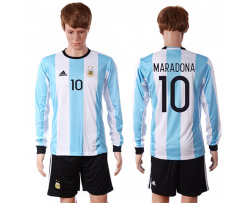 Argentina #10 Maradona Home Long Sleeves Soccer Country Jersey Argentina #10 Maradona Home Long Sleeves Soccer Country Jersey