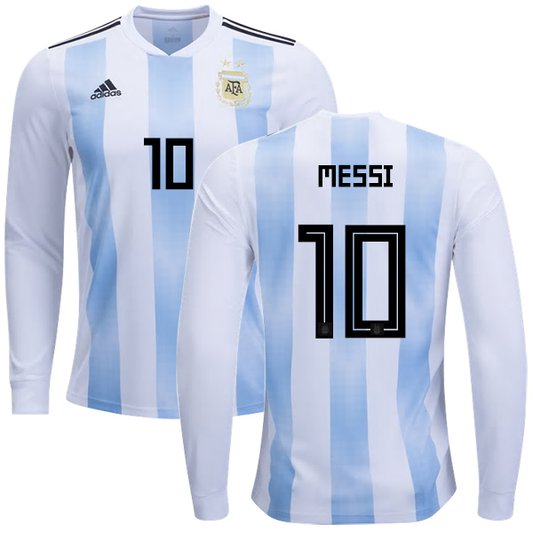 Argentina #10 Messi Home Long Sleeves Kid Soccer Country Jersey Argentina #10 Messi Home Long Sleeves Kid Soccer Country Jersey