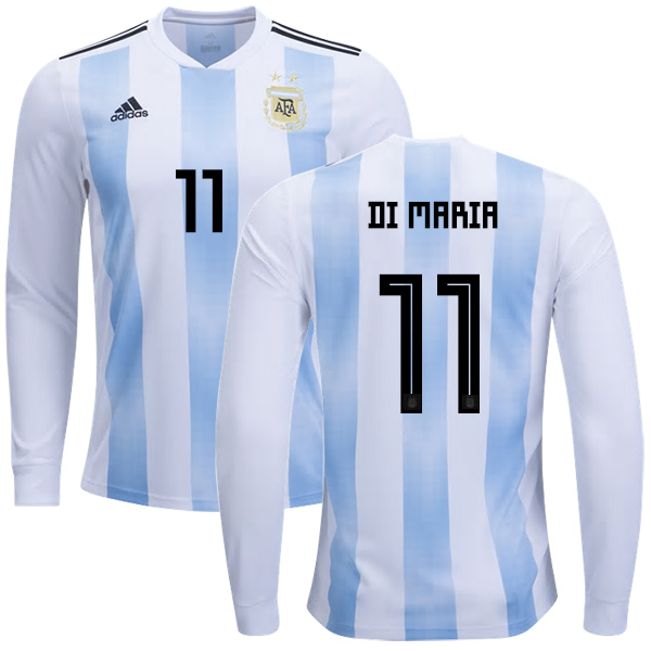 Argentina #11 Di Maria Home Long Sleeves Kid Soccer Country Jersey Argentina #11 Di Maria Home Long Sleeves Kid Soccer Country Jersey