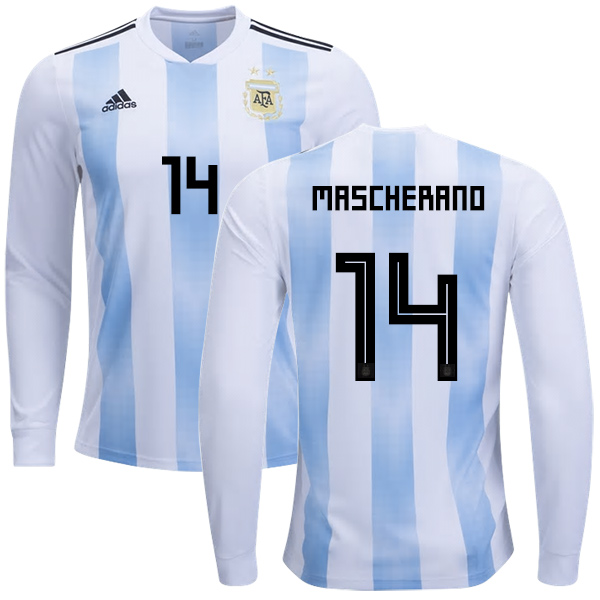 Argentina #14 Mascherano Home Long Sleeves Kid Soccer Country Argentina #14 Mascherano Home Long Sleeves Kid Soccer Country