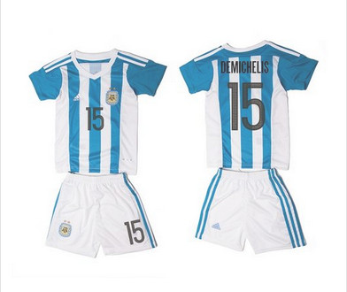 Argentina #15 Demichelis Home Kid Soccer Country Jersey