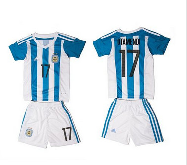 Argentina #17 Otamendi Home Kid Soccer Country Jersey