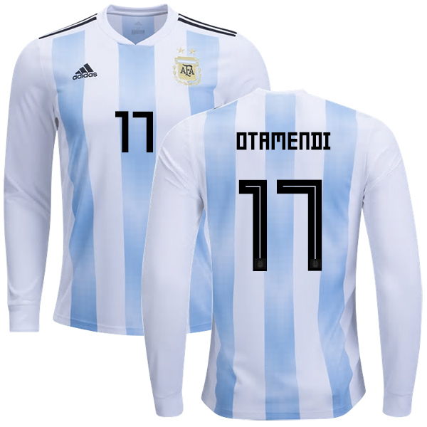 Argentina #17 Otamendi Home Long Sleeves Kid Soccer Country Jersey Argentina #17 Otamendi Home Long Sleeves Kid Soccer Country Jersey