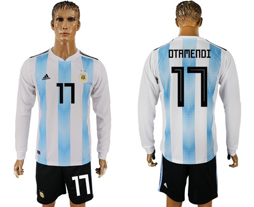 Argentina #17 Otamendi Home Long Sleeves Soccer Country Jersey Argentina #17 Otamendi Home Long Sleeves Soccer Country Jersey