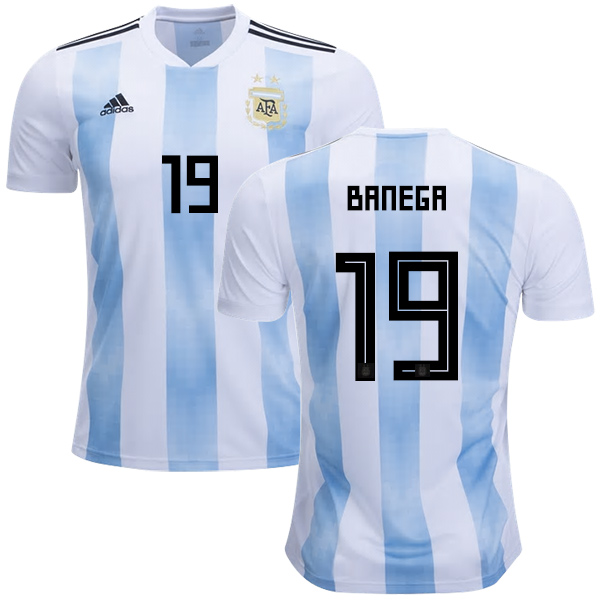 Argentina #19 Banega Home Kid Soccer Country Jersey Argentina #19 Banega Home Kid Soccer Country Jersey