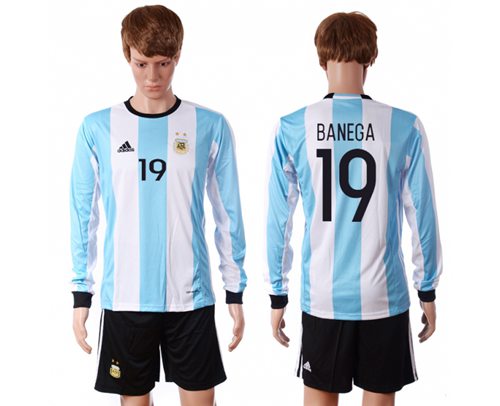 Argentina #19 Banega Home Long Sleeves Soccer Country Jersey Argentina #19 Banega Home Long Sleeves Soccer Country Jersey