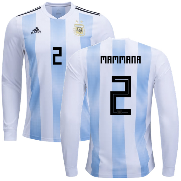 Argentina #2 Mammana Home Long Sleeves Kid Soccer Country Jersey Argentina #2 Mammana Home Long Sleeves Kid Soccer Country Jersey