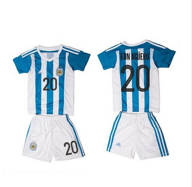 Argentina #20 Kun Aguero Home Kid Soccer Country Jersey