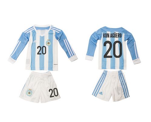 Argentina #20 Kun Aguero Home Long Sleeves Kid Soccer Country Jersey Argentina #20 Kun Aguero Home Long Sleeves Kid Soccer Country Jersey