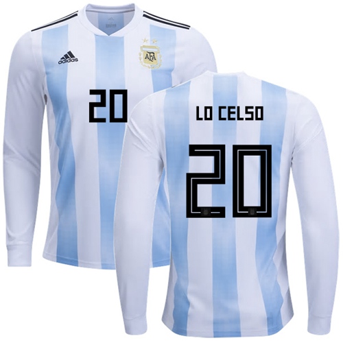 Argentina #20 Lo Celso Home Long Sleeves Soccer Country Jersey Argentina #20 Lo Celso Home Long Sleeves Soccer Country Jersey