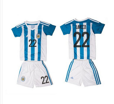 Argentina #22 Lavezzi Home Kid Soccer Country Jersey
