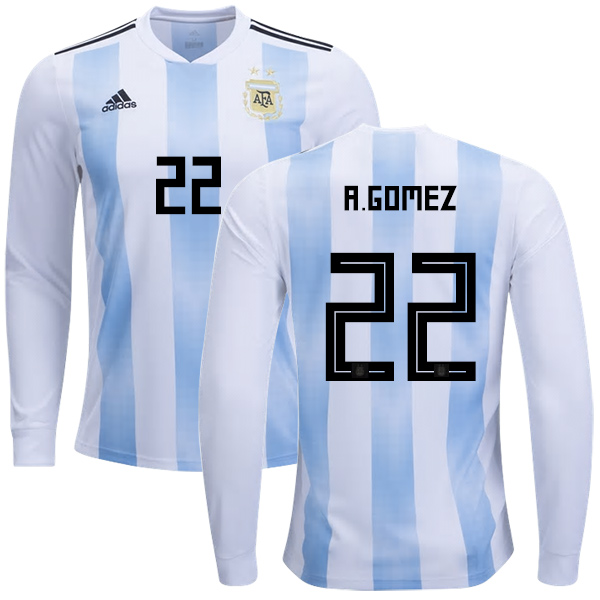 Argentina #22 R.Gomez Home Long Sleeves Kid Soccer Country Jersey Argentina #22 R.Gomez Home Long Sleeves Kid Soccer Country Jersey
