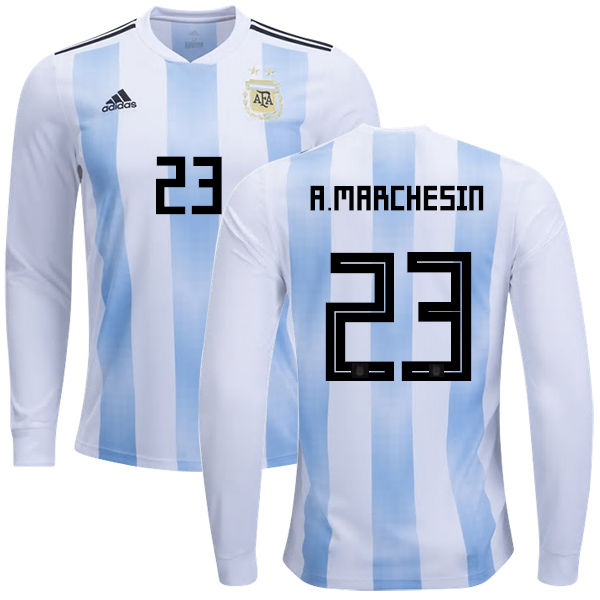Argentina #23 A.Marchesin Home Long Sleeves Kid Soccer Country Argentina #23 A.Marchesin Home Long Sleeves Kid Soccer Country